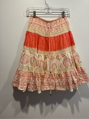Guess Jeans Vintage Peach and Ivory Boho Peasant Skirt